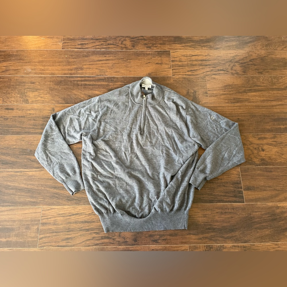 Peter Millar 1/4 Zip Pullover gray Merino Wool XL Men logo on sleeve